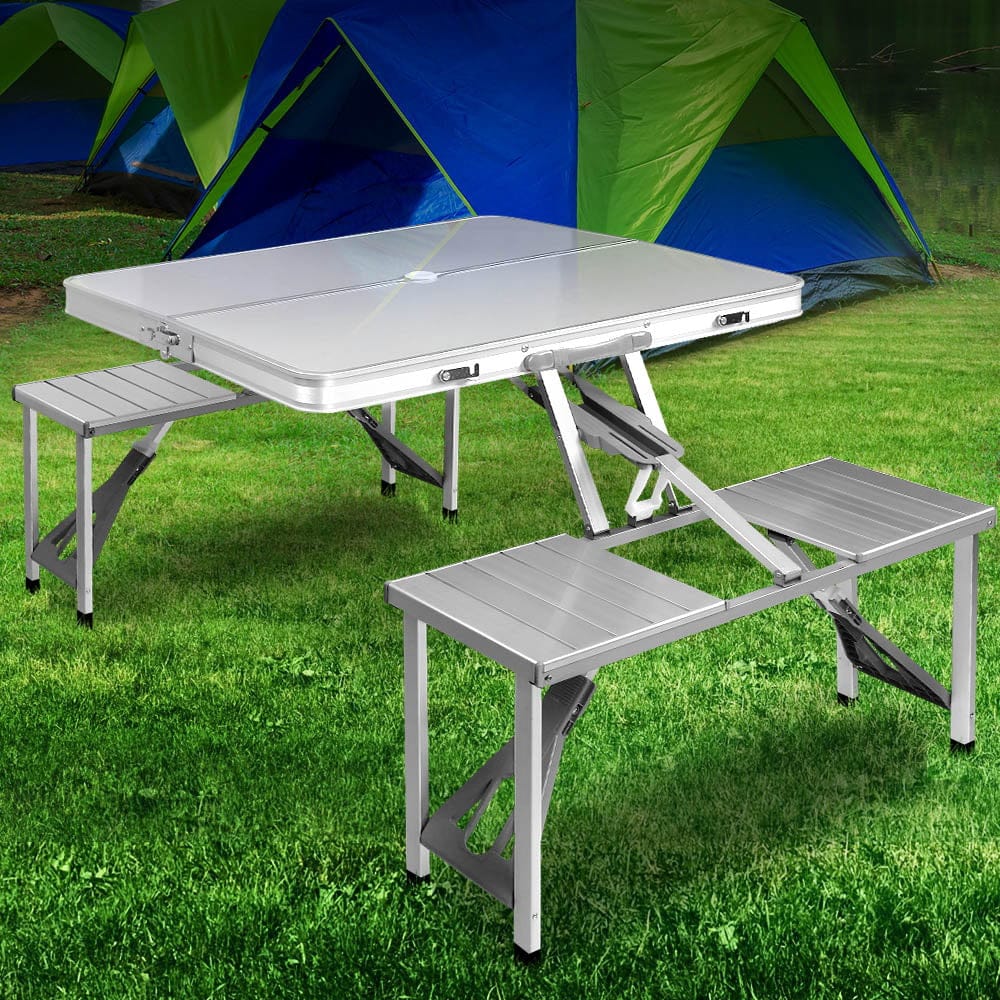 Folding Camping Table Set w/ 2 Bench Chairs Outdoor BBQ - BBQ Tools - photo 9