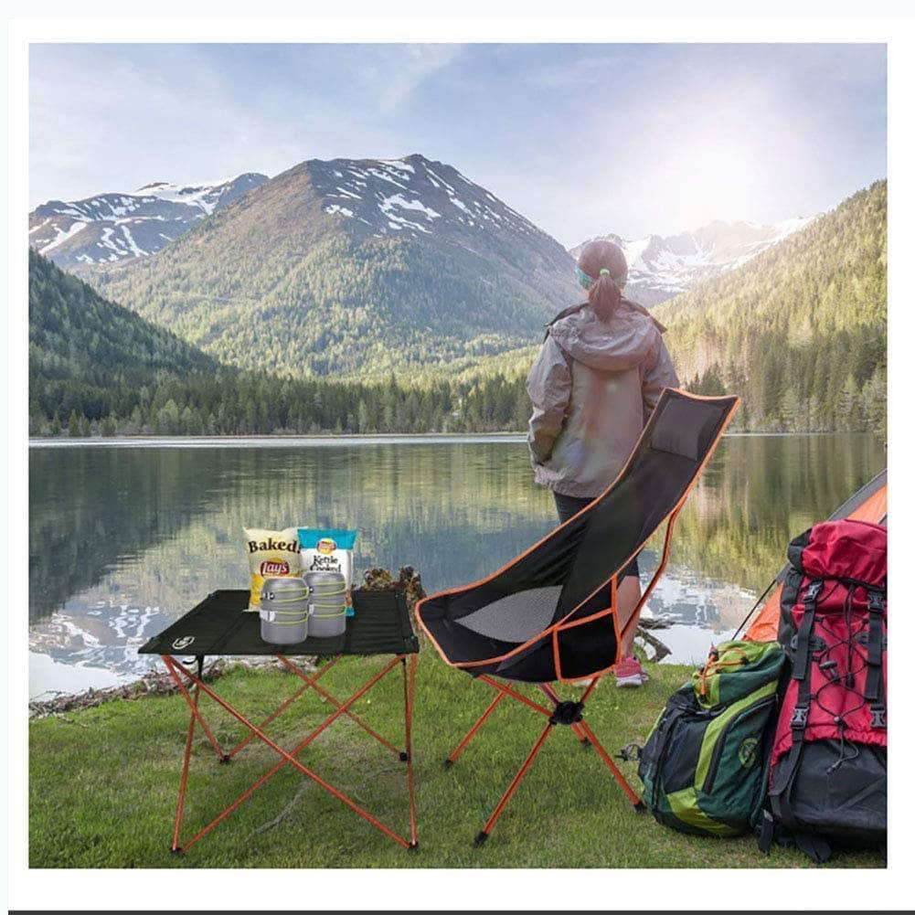 Camping Chair Folding High Back Backpacking Chair With Headrest Orange