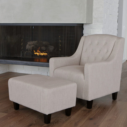 Fabric finish - Canberra Fabric Armchair & Ottoman in Natural Linen
