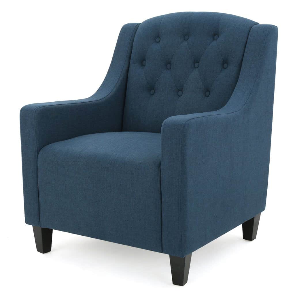 Canberra Linen Fabric Tufted Armchair in Dark Blue