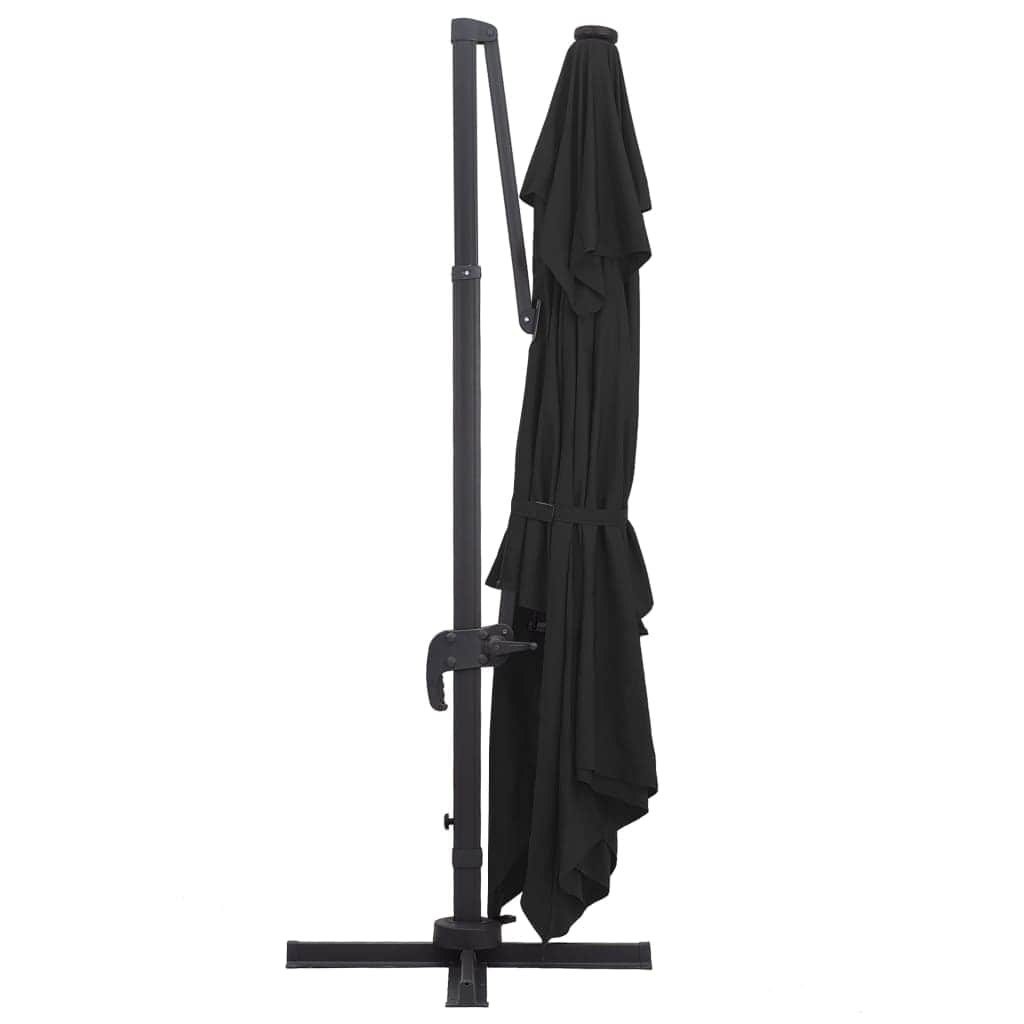 Cantilever Umbrella with LED Lights and Aluminium Pole Black
