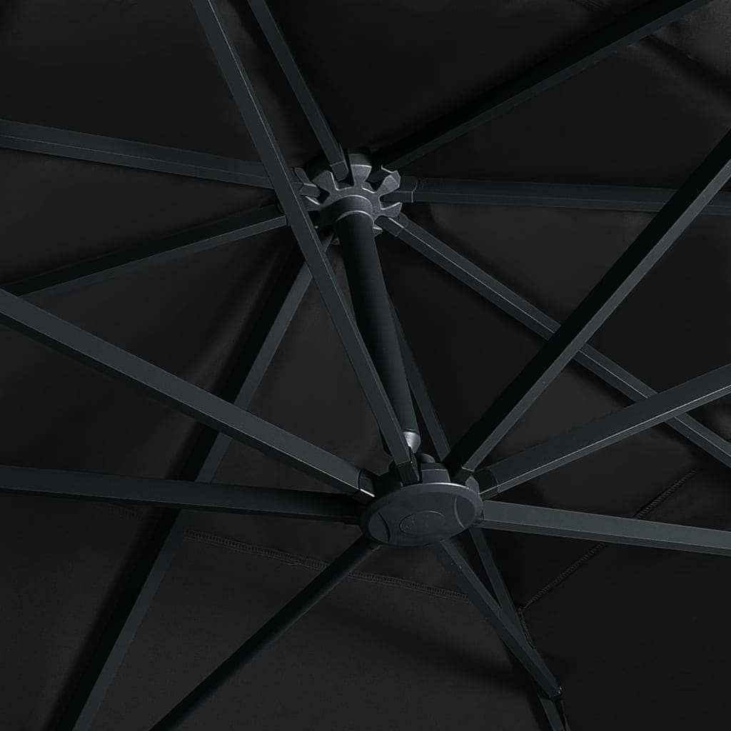 Cantilever Umbrella with LED Lights and Aluminium Pole Black
