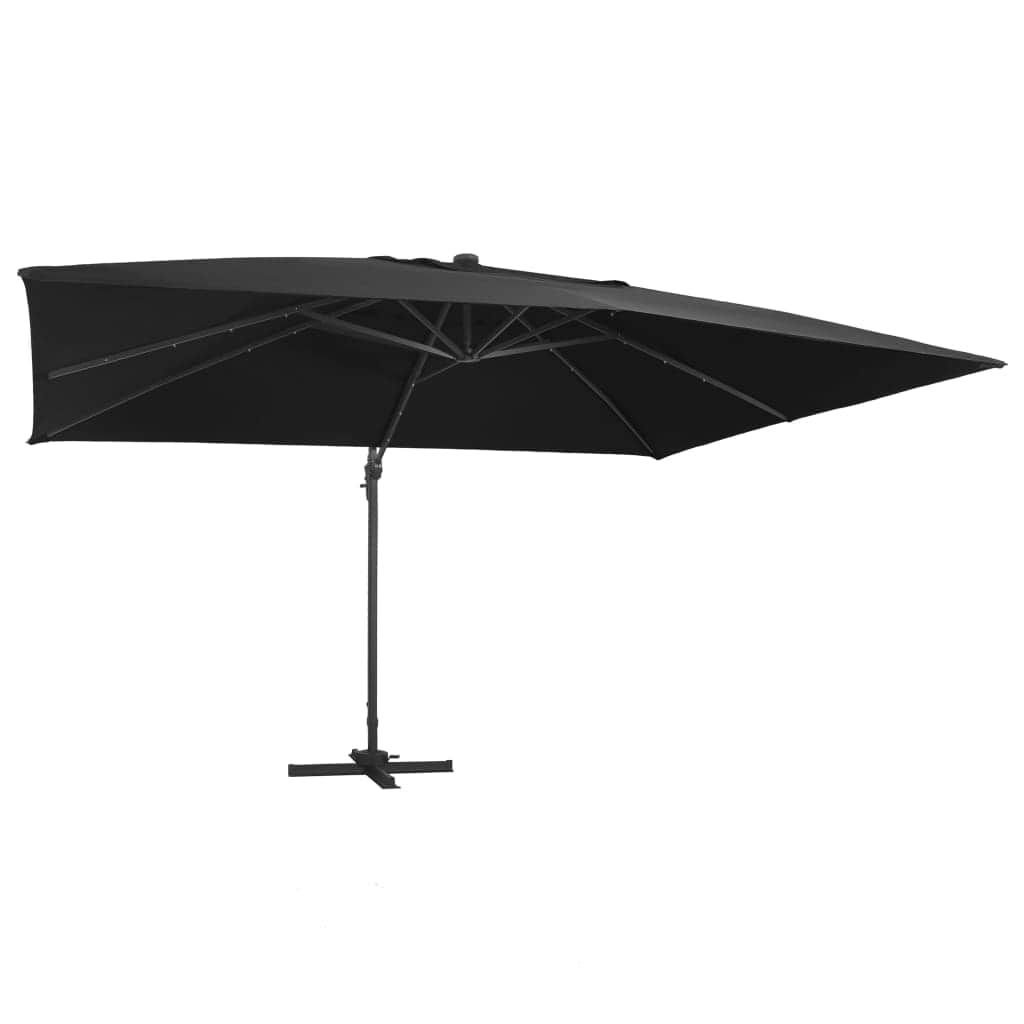 Cantilever Umbrella with LED Lights and Aluminium Pole Black