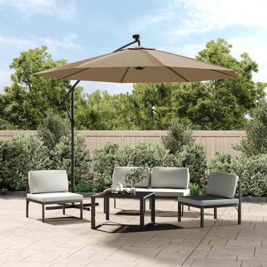 Cantilever Umbrella with LED Lights and Steel Pole 300 cm Taupe - Simple deals