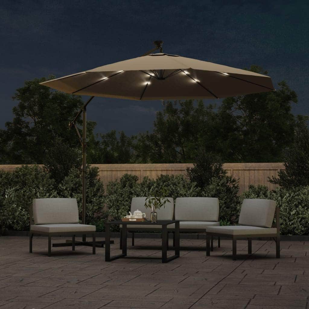 Cantilever Umbrella with LED Lights and Steel Pole 300 cm Taupe - Simple deals