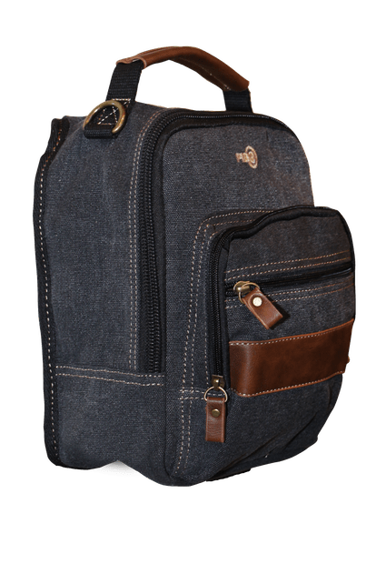 Canvas Sling Bag Shoulder Strap Messenger Travel Pack W Tablet Pocket - Black
