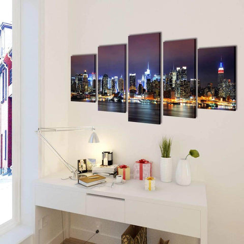Canvas Wall Print Set Colourful New York Skyline M