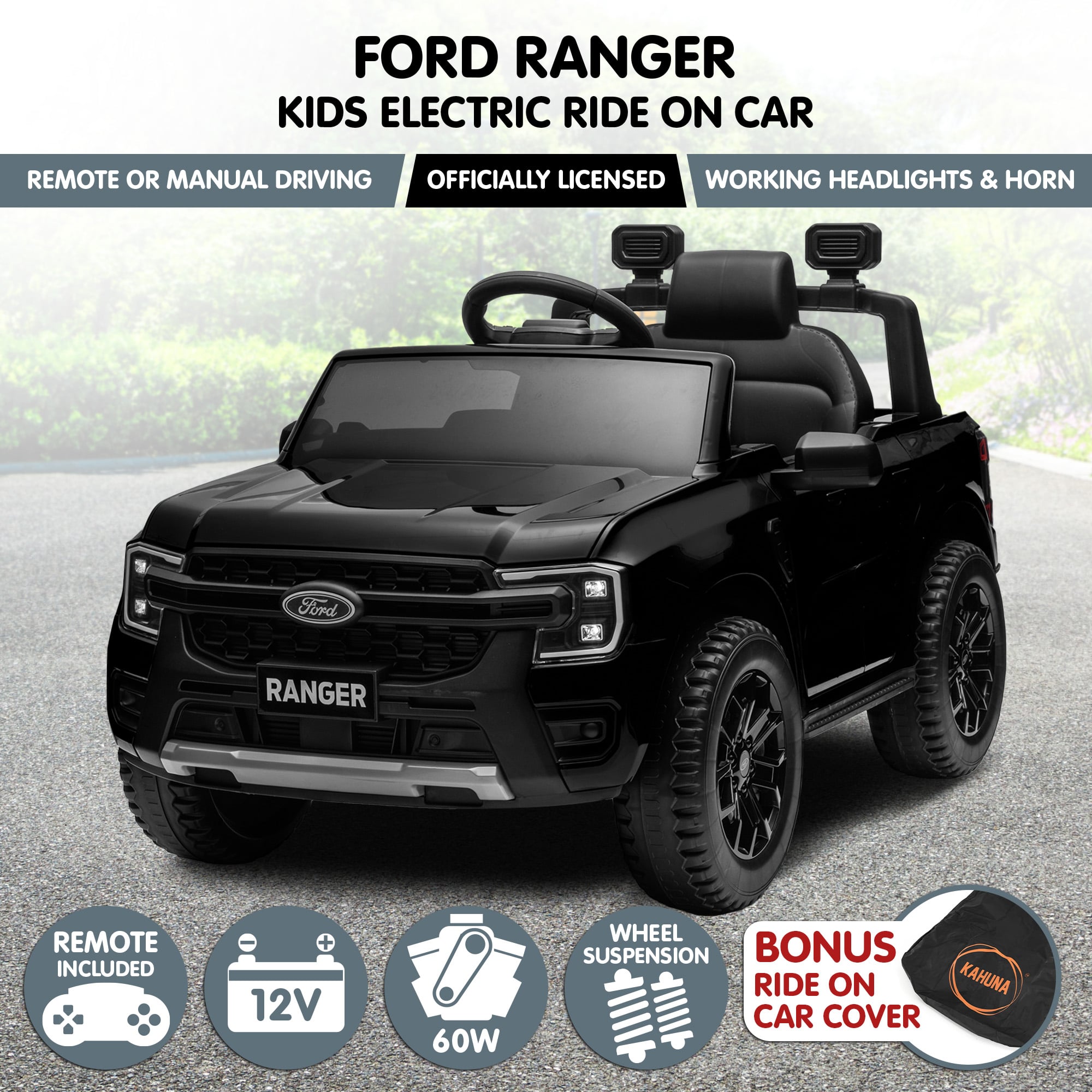 Electric Kids Ride On Car in Black/Blue/Red with Realistic Features