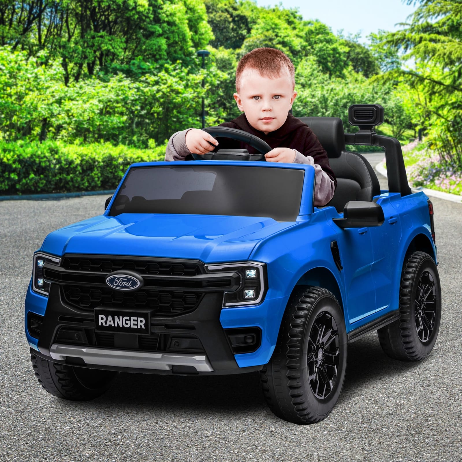 Electric Kids Ride On Car in Black/Blue/Red with Realistic Features