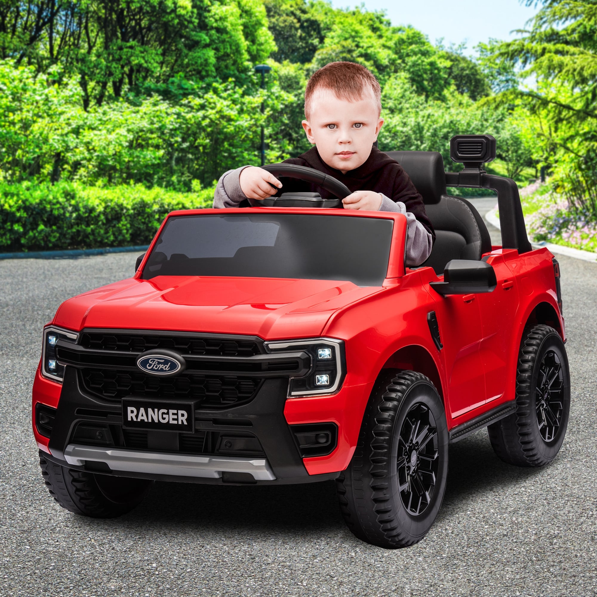 Electric Kids Ride On Car in Black/Blue/Red with Realistic Features