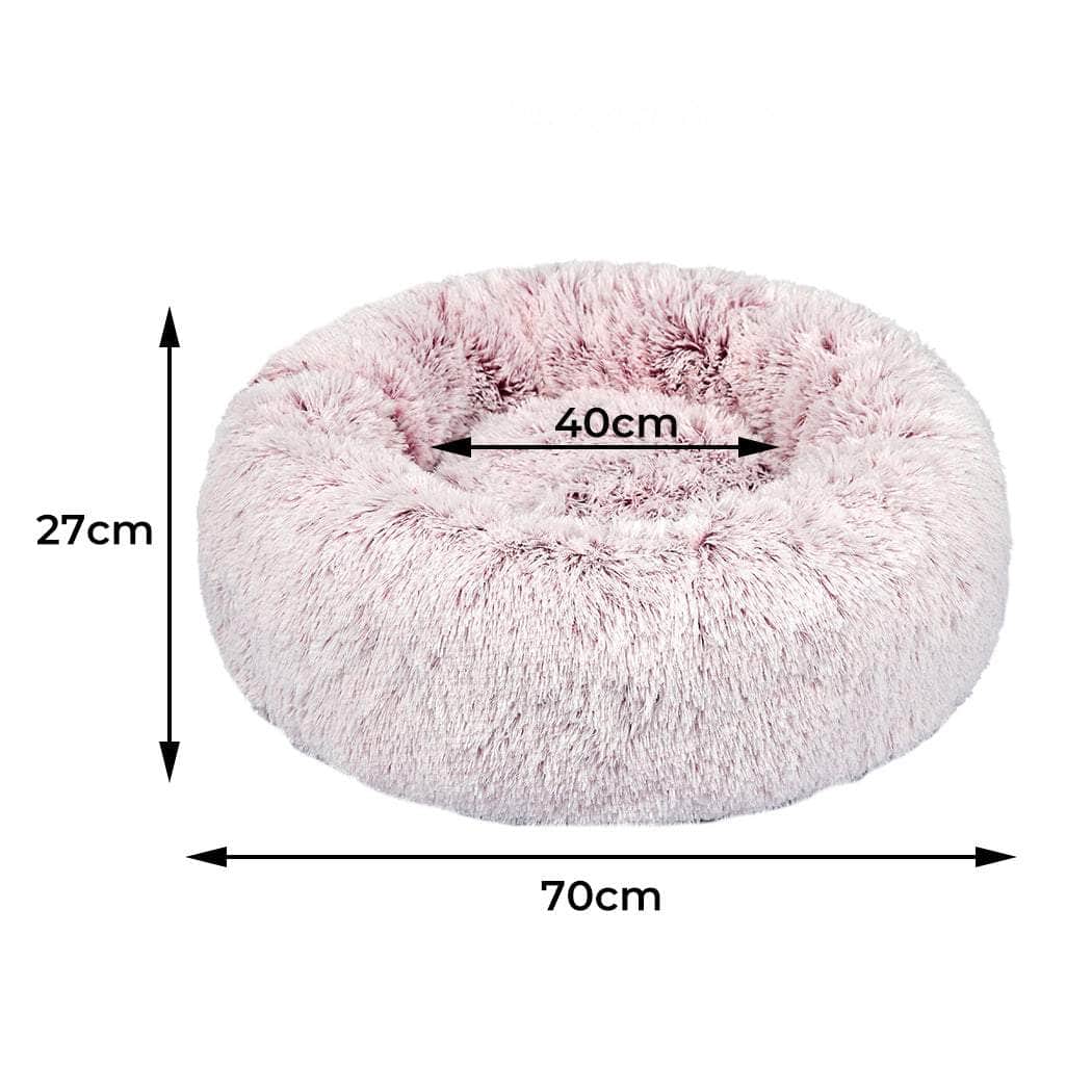 Cat Dog Donut Nest Calming Mat Soft Plush Kennel Pink M