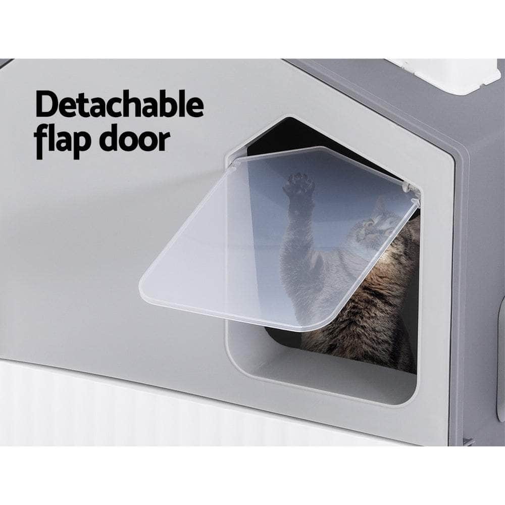 Cat Litter Box Large Tray Kitty Toilet Hooded Scoop Mat Grey