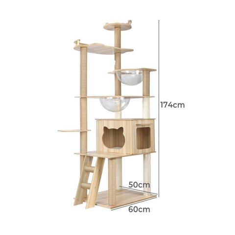 Cat Tower with 174cm Height, Scratching Post, and Condo