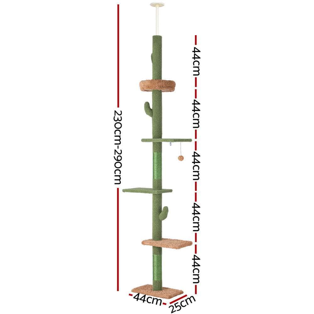 Cat Tree Tower Scratching Post Scratcher Floor To Ceiling Cats Bed 290Cm