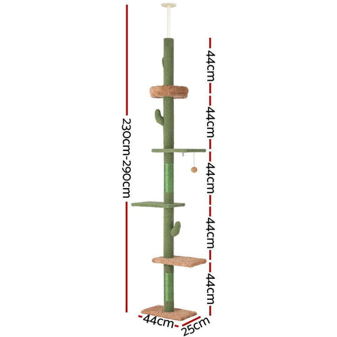 Cat Tree Tower Scratching Post Scratcher Floor To Ceiling Cats Bed 290Cm