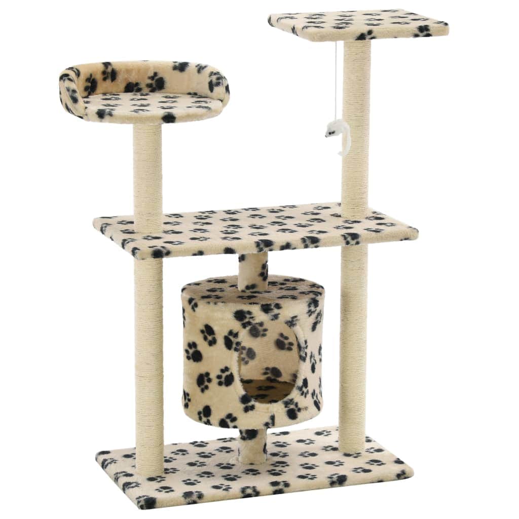 Cat Tree with Sisal Scratching Posts 95 cm Beige Paw Prints