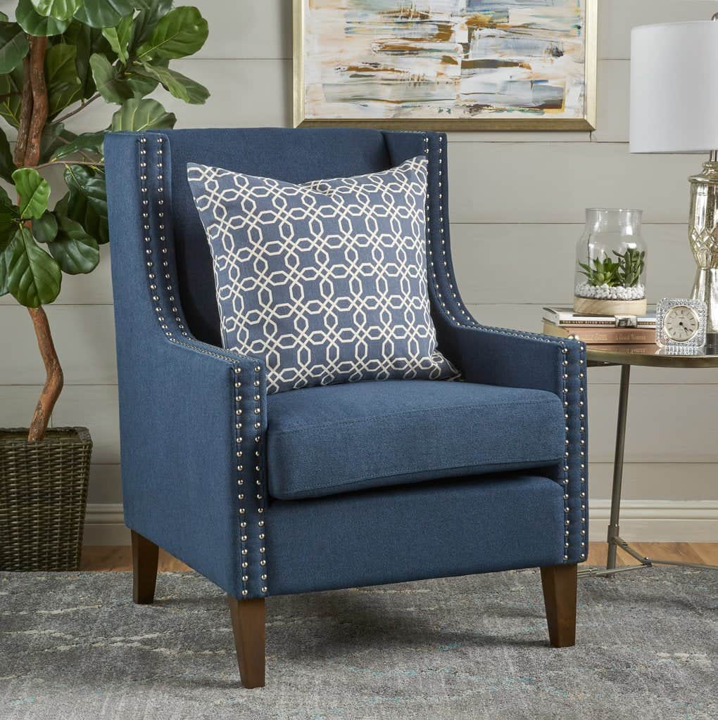 Cecilia Classic Studded Dark Blue Wingback Club Armchair