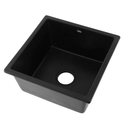 Stone Kitchen Sink 450X450Mm Granite Under/Topmount Basin Bowl Laundry Black