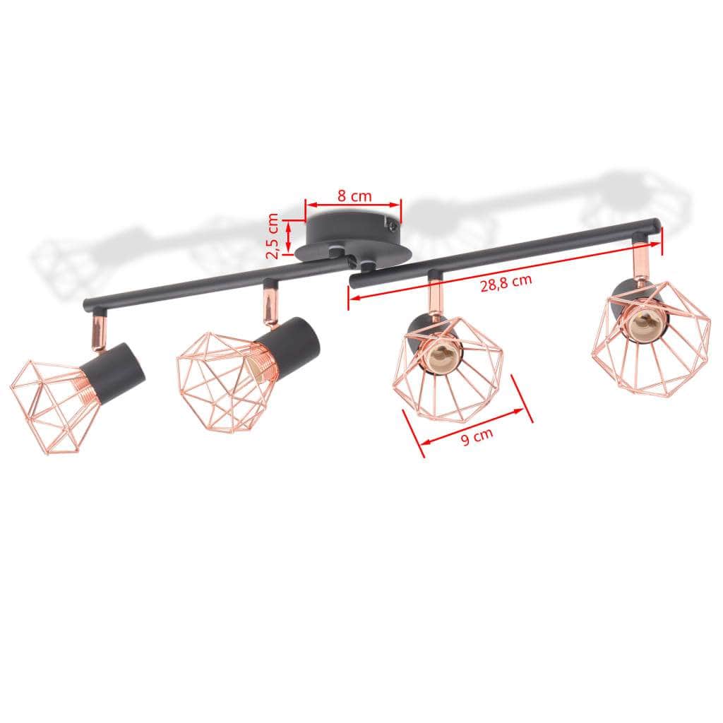 Ceiling Lamp with 4 Spotlights E14 Black and Copper