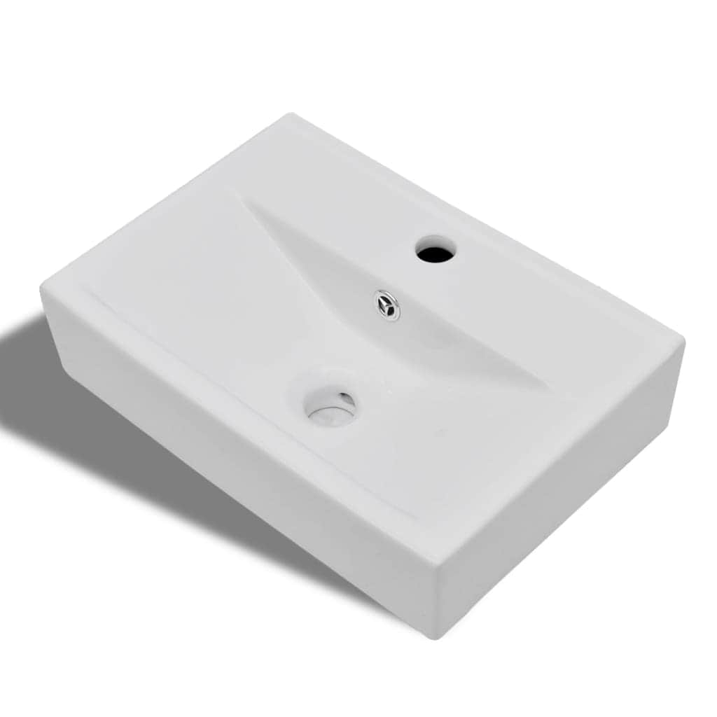 Ceramic Bathroom Sink Basin Faucet/Overflow Hole White Rectangular