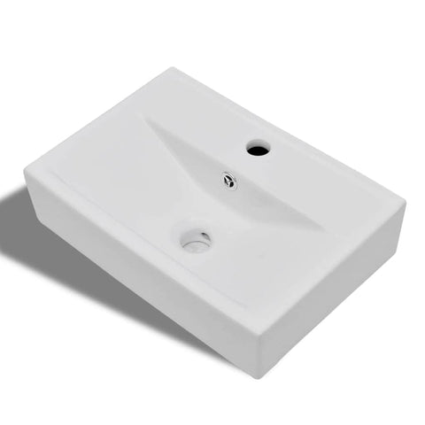 Ceramic Bathroom Sink Basin Faucet/Overflow Hole White Rectangular