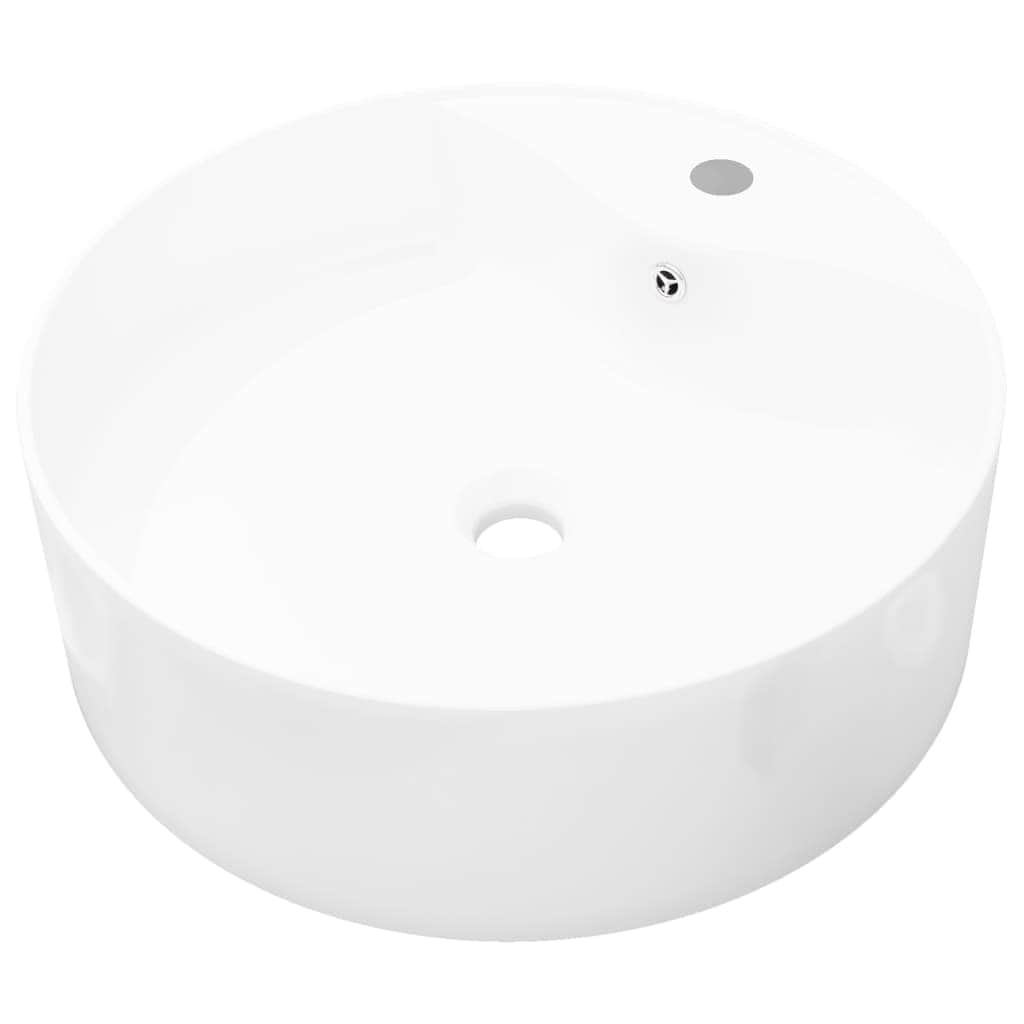 Ceramic Bathroom Sink Basin Faucet/Overflow Hole White Round