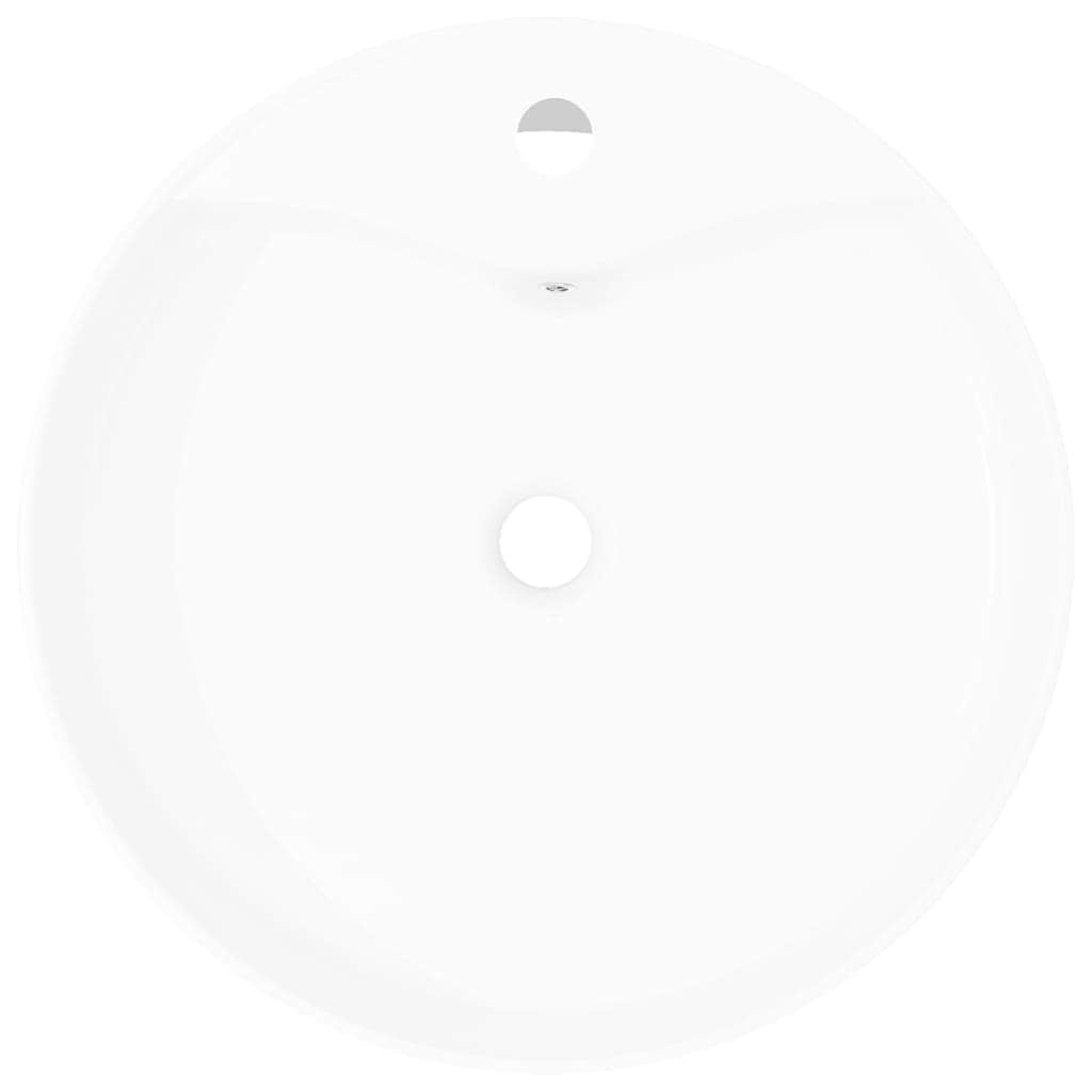 Ceramic Bathroom Sink Basin Faucet/Overflow Hole White Round