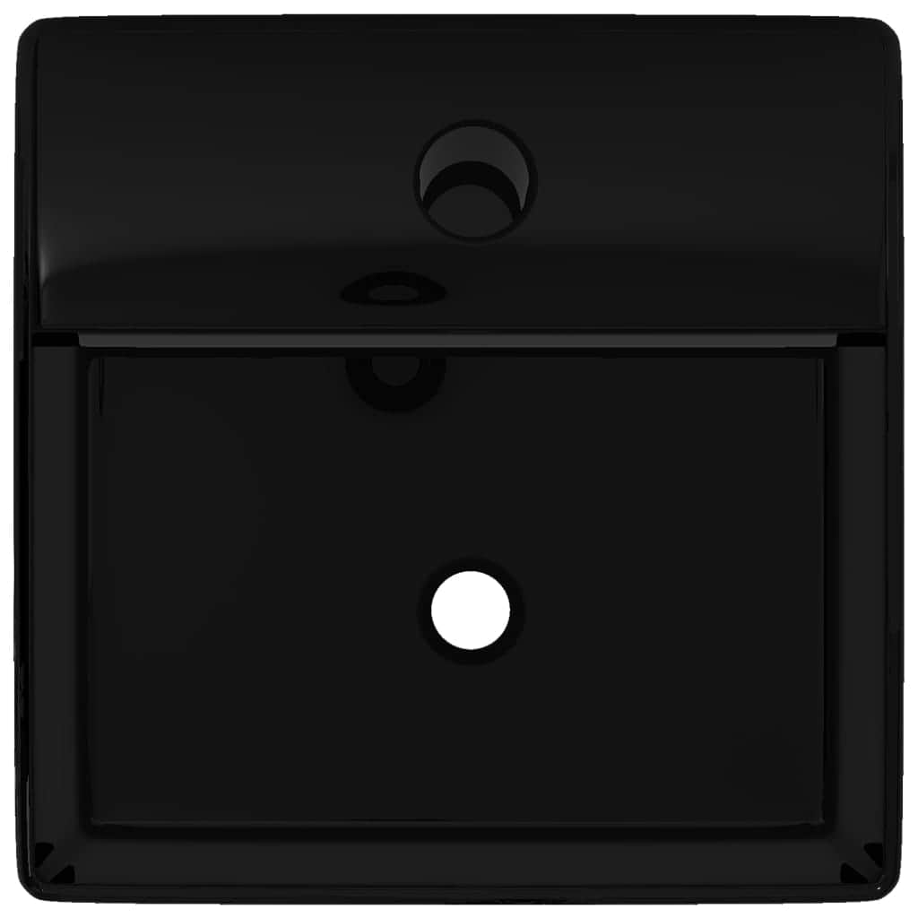 Ceramic Bathroom Sink Basin with Faucet Hole Black Square