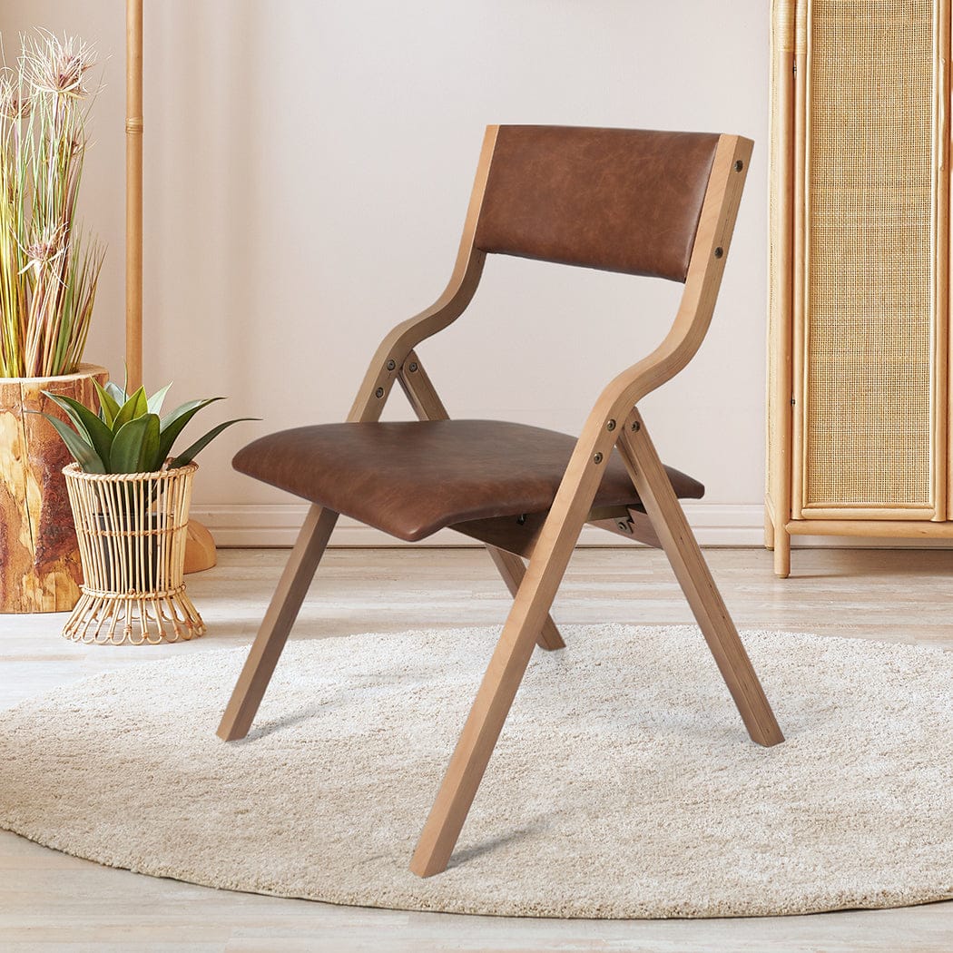 2x Dining Chairs Foldable PU Brown | SC9 id