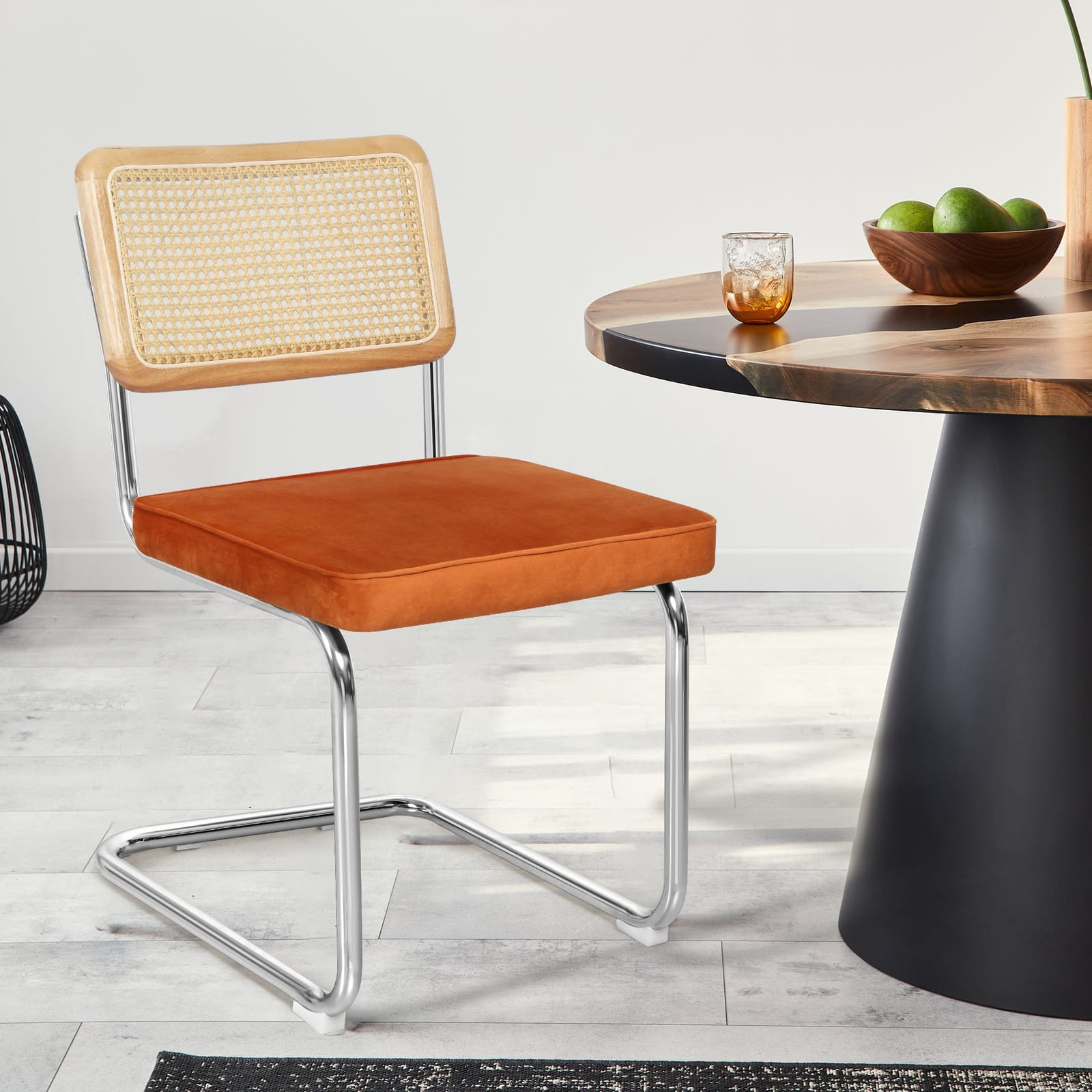 Orange colour - Functional 2xRattan Chair Dining Chairs Orange  Soft Cushion