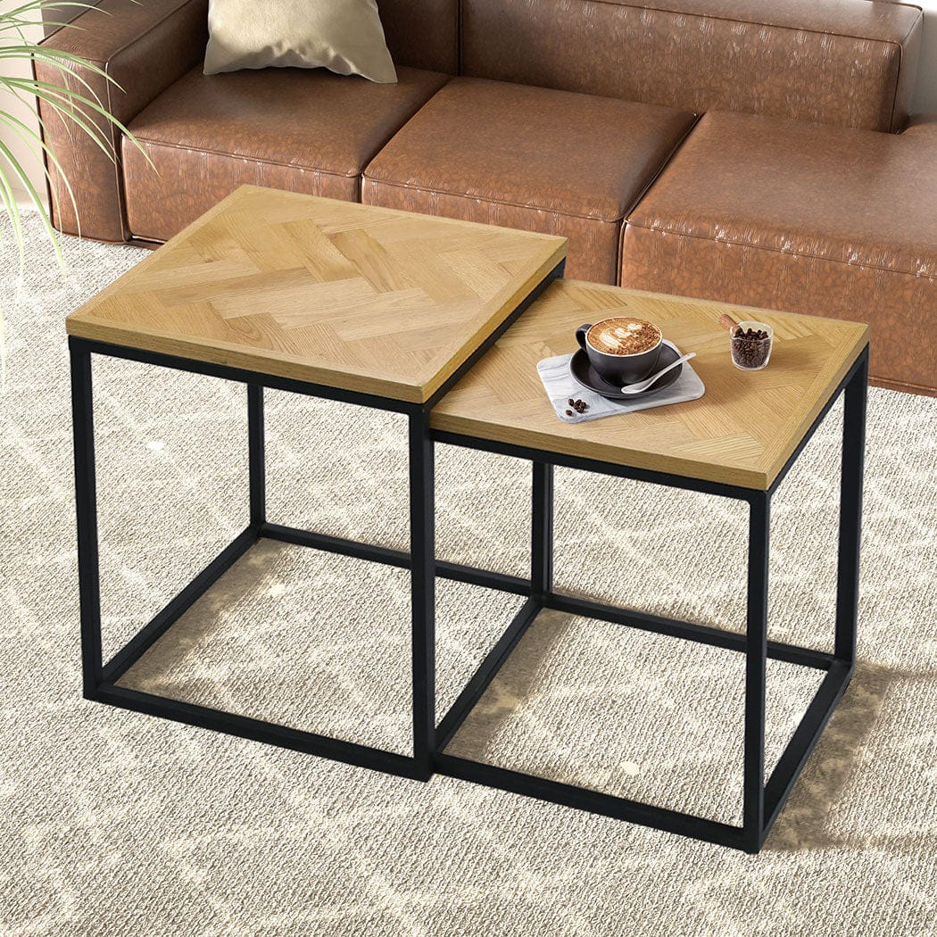2Pcs - Premium 2PCS Nesting Coffee Tables  Wood Finish Classic Durable