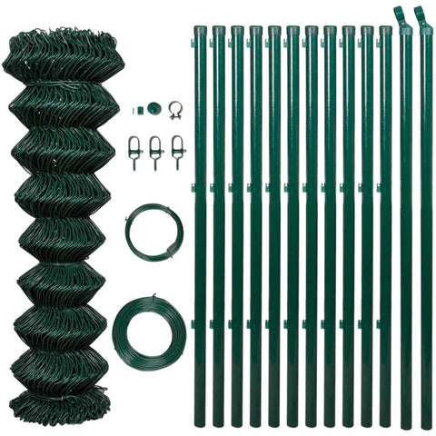 Chain Link Fence with Posts Galvanised Steel (Green)