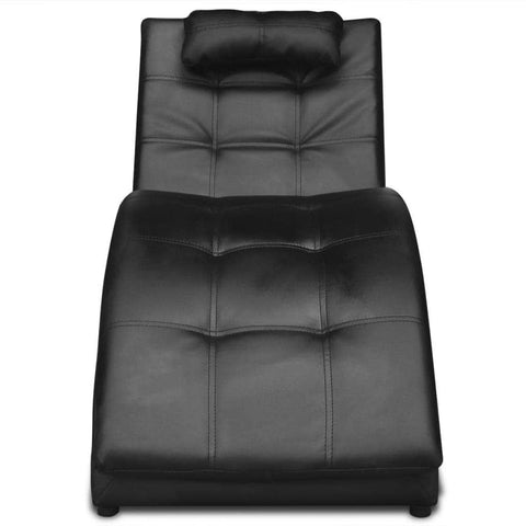 Chaise Longue with Pillow Black Leather