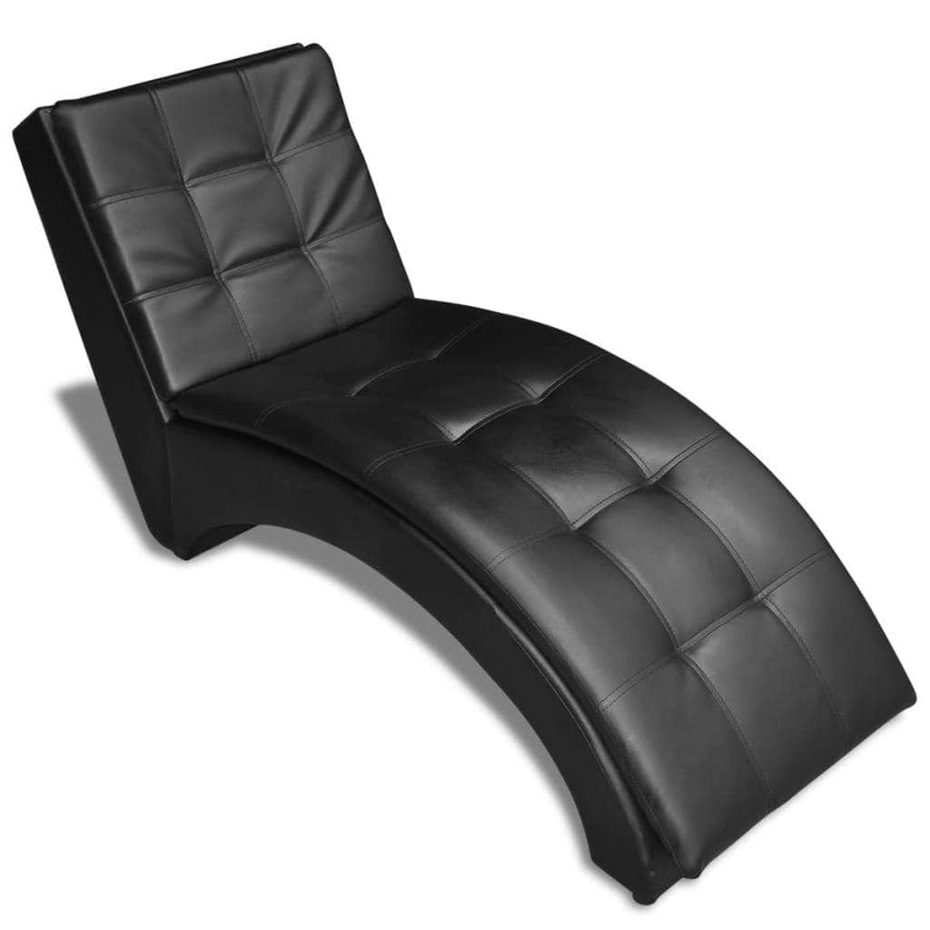 Chaise Longue with Pillow Black Leather