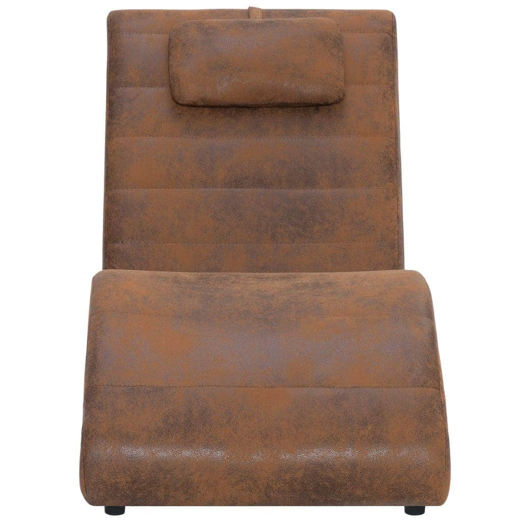 Chaise Longue with Pillow Brown Suede Leather
