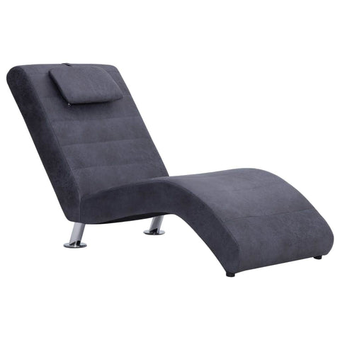 Chaise Longue with Pillow Grey Suede Leather