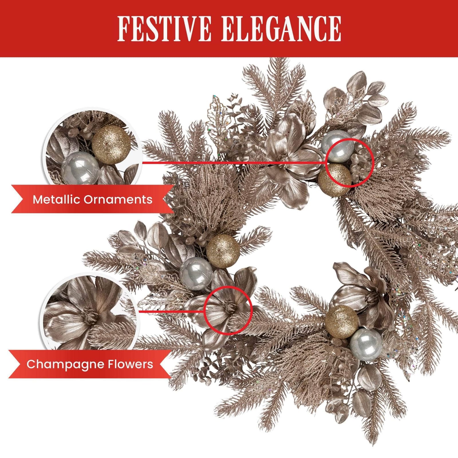 dsd - Champagne Glitter Christmas Wreath - 61cm - photo 11