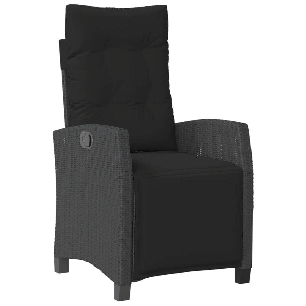 Charcoal Haven: 5-Piece Garden Dining Set with Black Poly Rattan and Cushions
