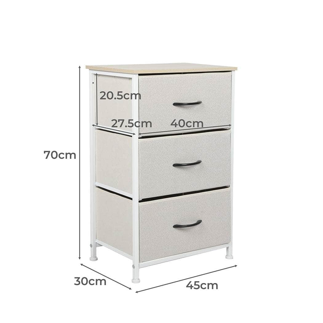 Chest of 3 Drawers Bedside Table Beige