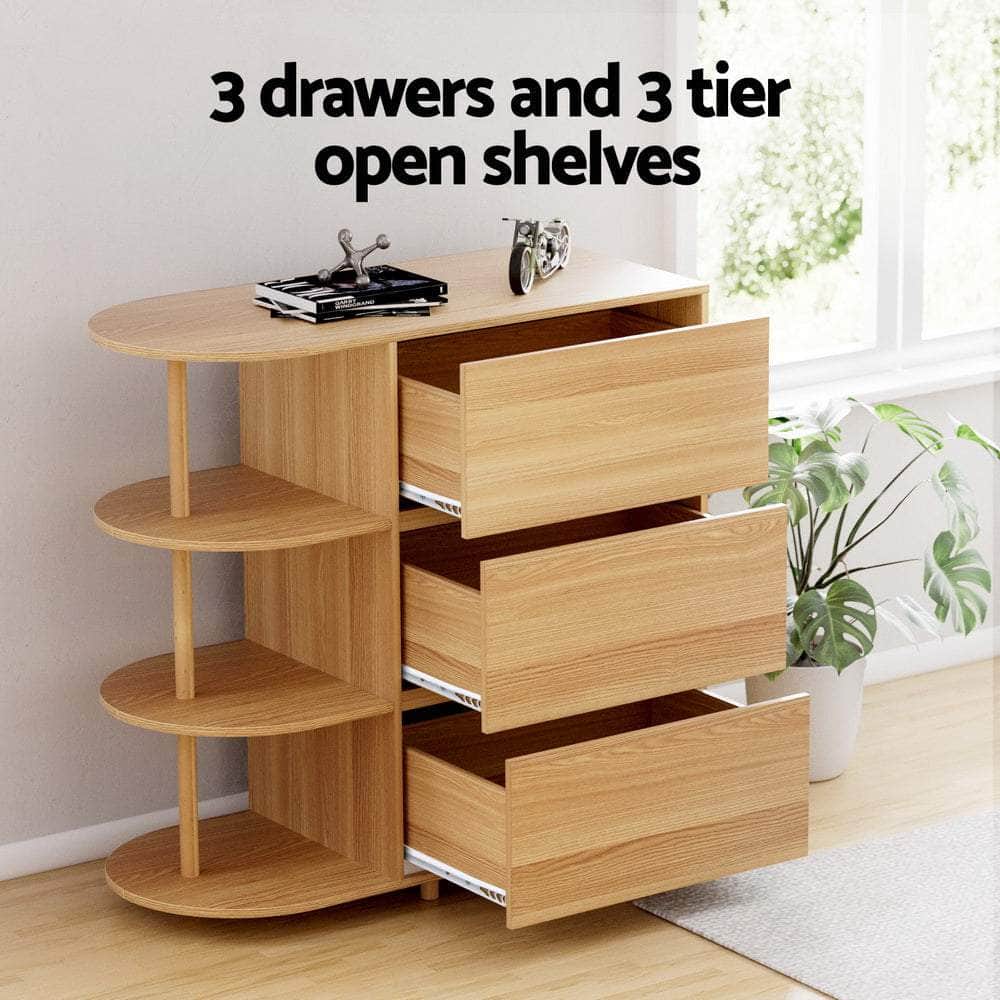 Chest of 3 Drawers Storage Cabinet 3 Shelves Pine