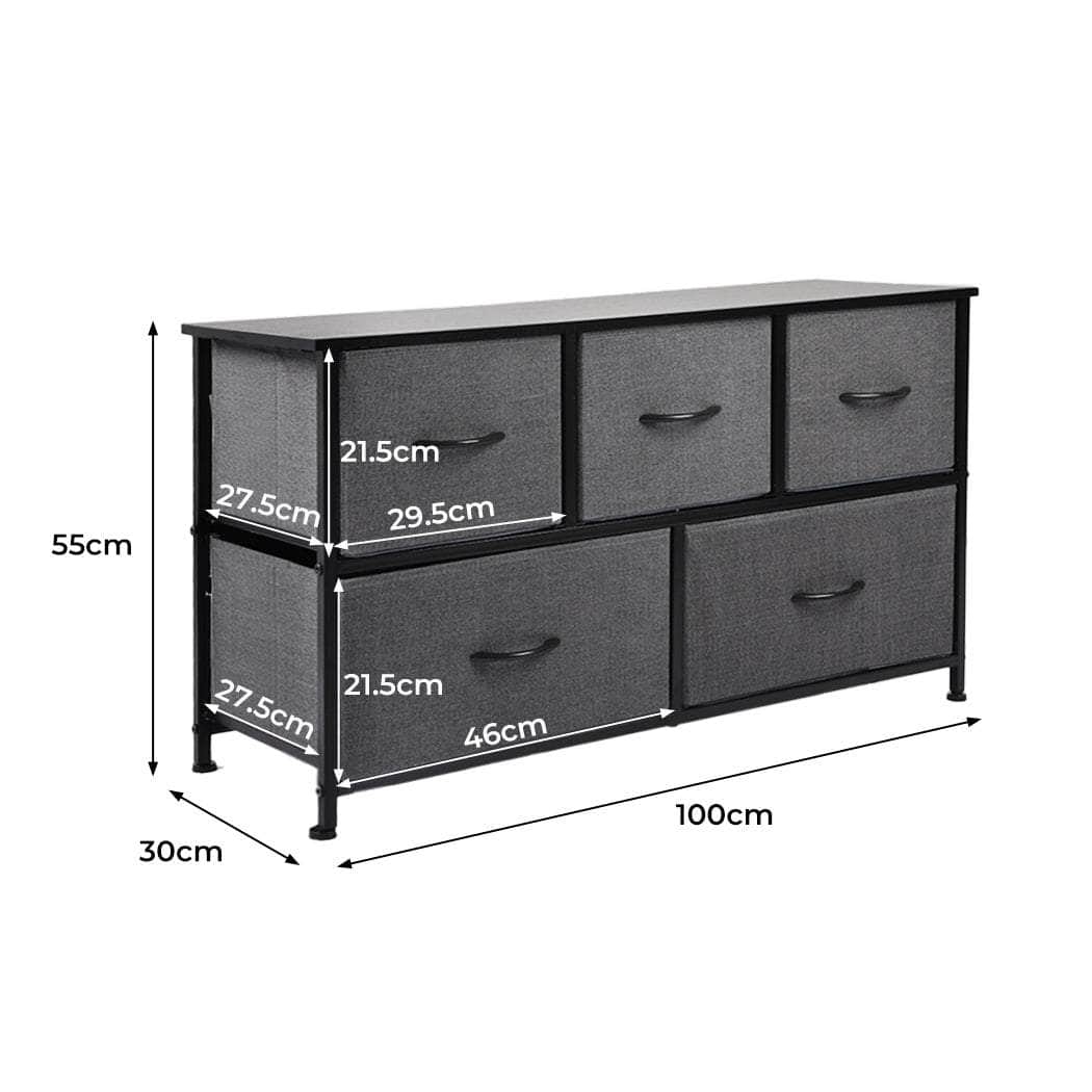 Chest of 5 Drawers Storage Cabinet Dark Grey