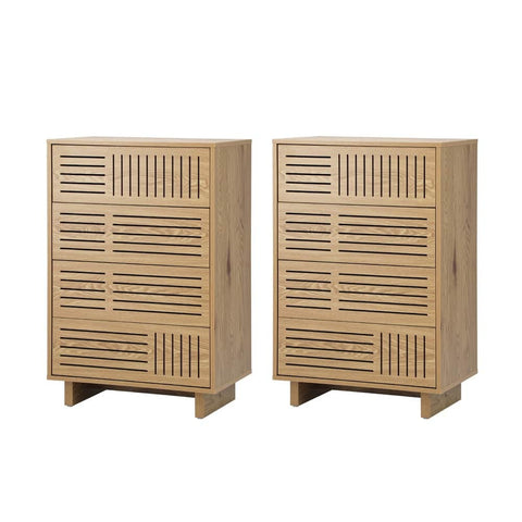 Chest Of Drawers 4 Drawer Storage Cabinet Tallboy Natural Wood 2 Pack