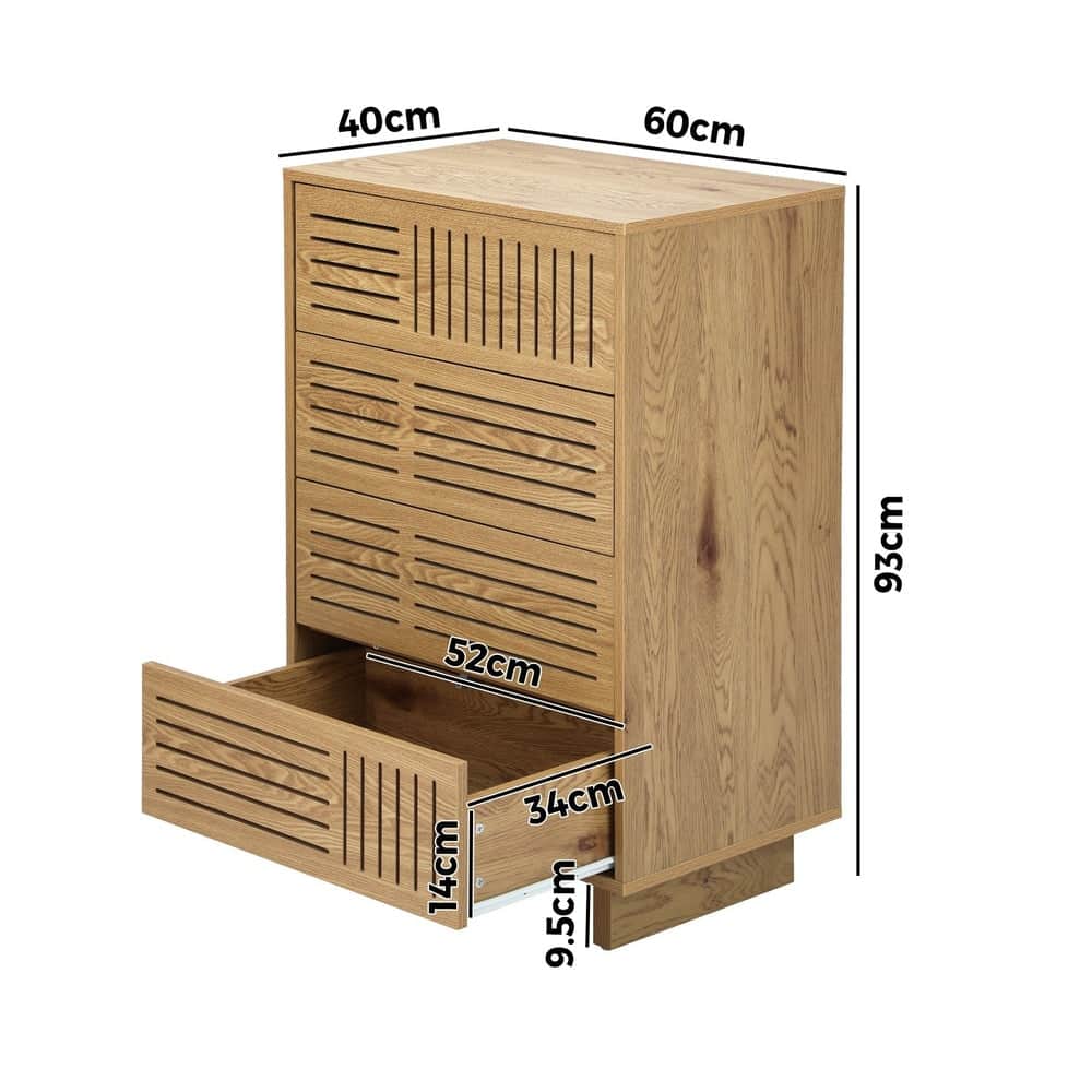 Chest Of Drawers 4 Drawer Storage Cabinet Tallboy Natural Wood 2 Pack