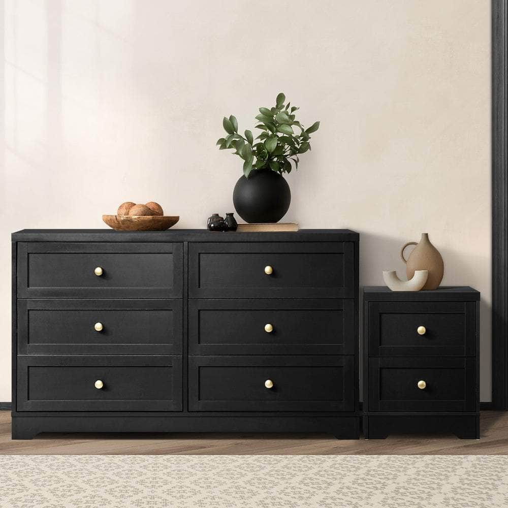 Chest of Drawers and Bedside Table Hamptons Furniture Set Black