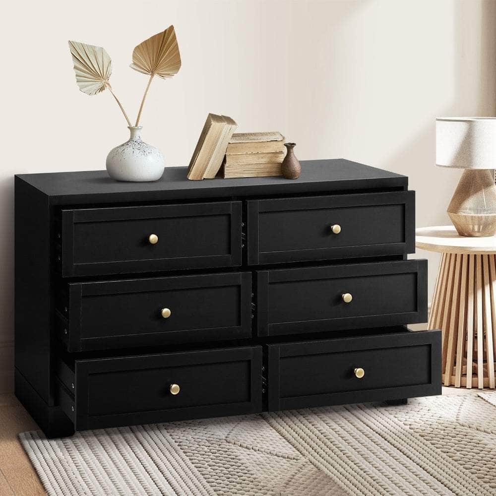 Chest of Drawers and Bedside Table Hamptons Furniture Set Black