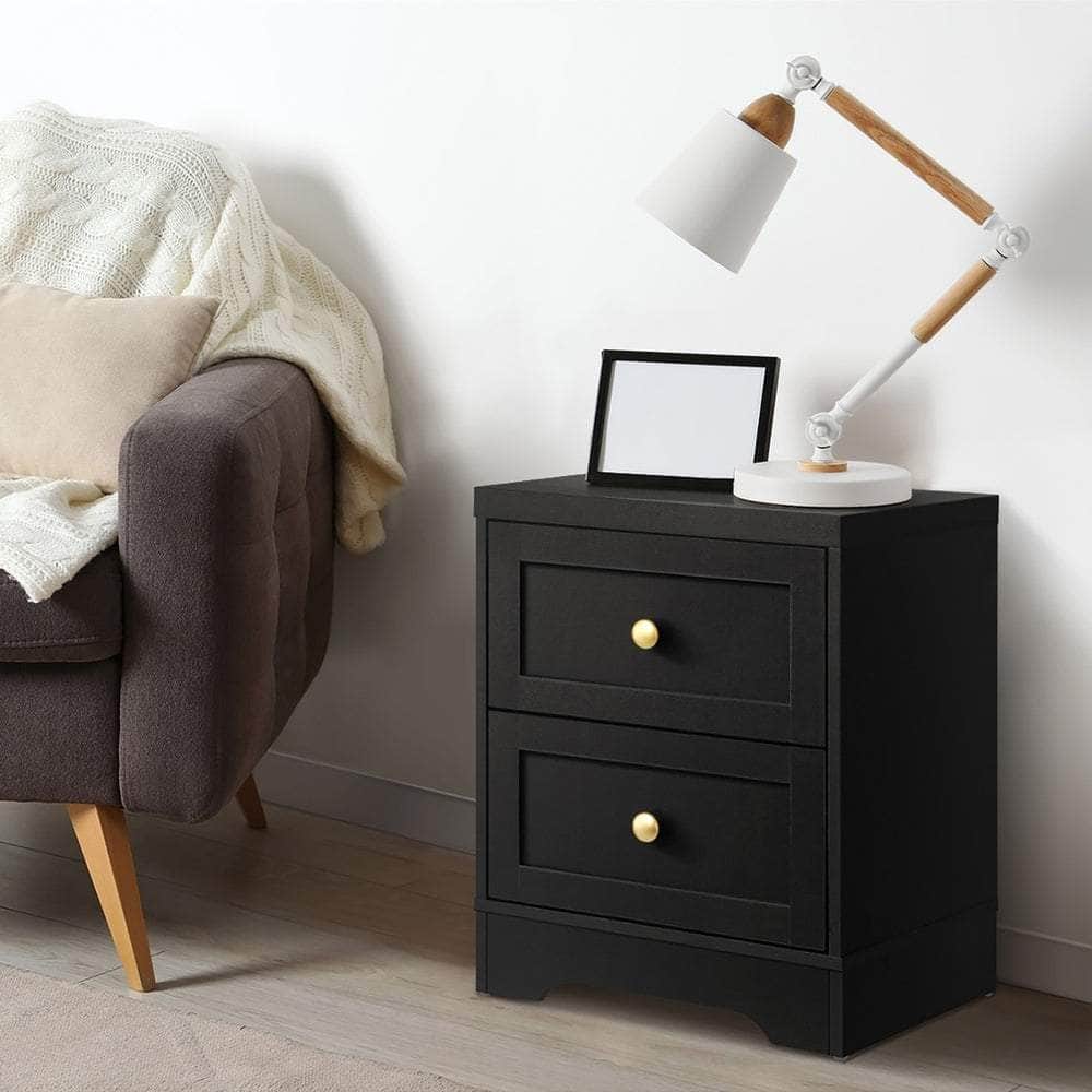 Chest of Drawers and Bedside Table Hamptons Furniture Set Black