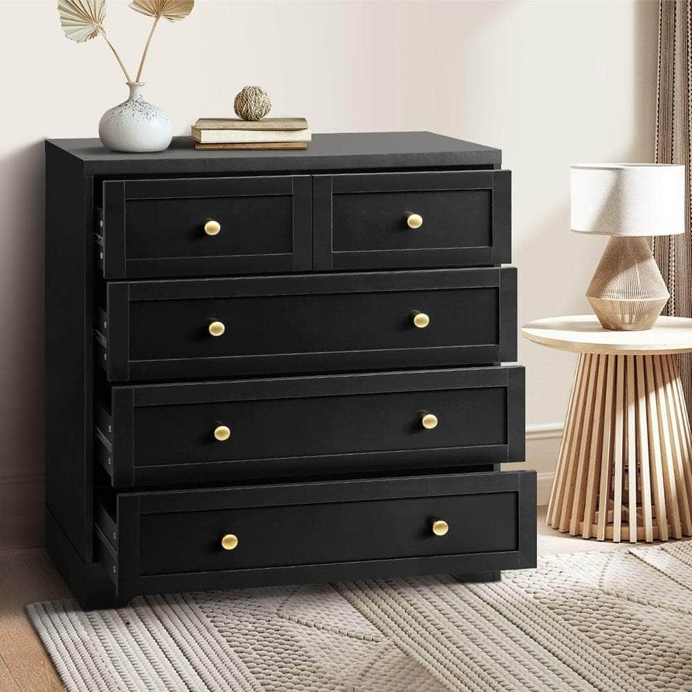 Chest of Drawers and Bedside Table Hamptons Furniture Set Black