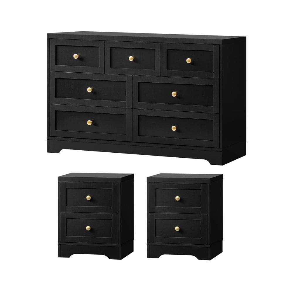 Chest of Drawers and Bedside Table Hamptons Furniture Set Black