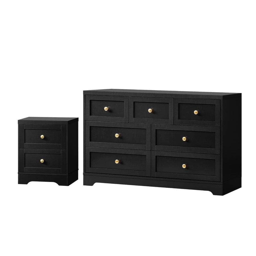Chest of Drawers and Bedside Table Hamptons Furniture Set Black