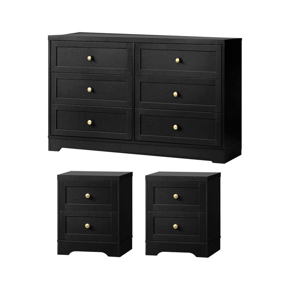 Chest of Drawers and Bedside Table Hamptons Furniture Set Black